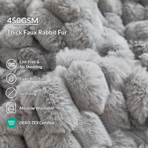XeGe 3D Bubble Fluffy Faux Rabbit Fur Body Pillow Cover 20x54, Light Grey - Image 6