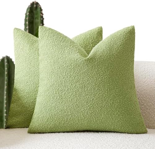 Foindtower Decorative Textured Boucle Throw Pillow Covers 22x22 Lime Green by Foindtower