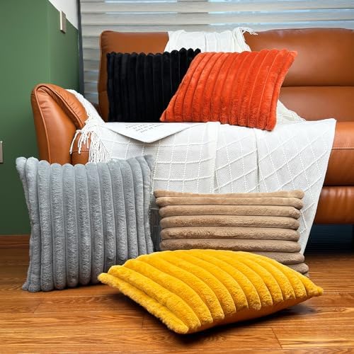 COTEY 20x20 Decorative Faux Fur Throw Pillow Covers Set of 2- Burnt Orange - Image 5