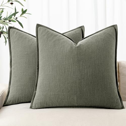 MIULEE Decorative Linen Pillow Covers 20x20 Inch Olive Green by MIULEE