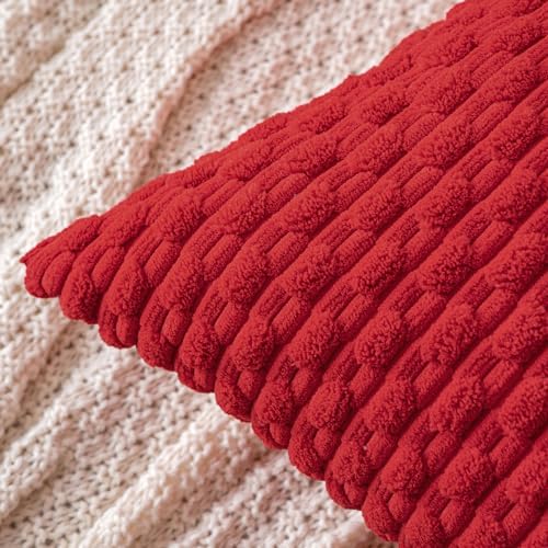 MIULEE Christmas Decorative Throw Pillow Covers 18x18 Red Textured Corduroy - Image 2