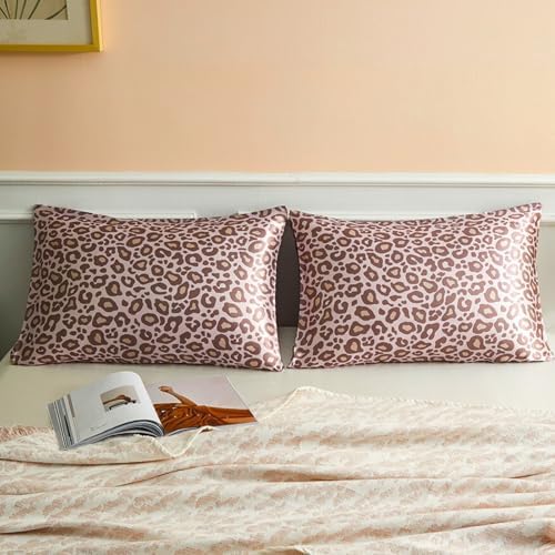Pink Leopard Printed Pillow Case, King Cheetah Satin Pillowcase 2 Pack - Image 4