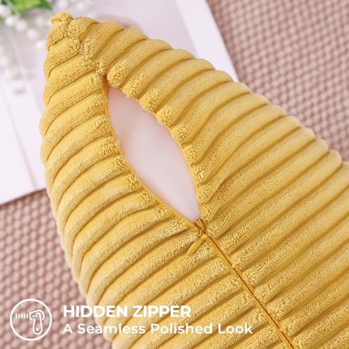 Mecatny Corduroy Fall Throw Pillow Covers 24x24 Set of 2 Mustard Yellow - Image 4