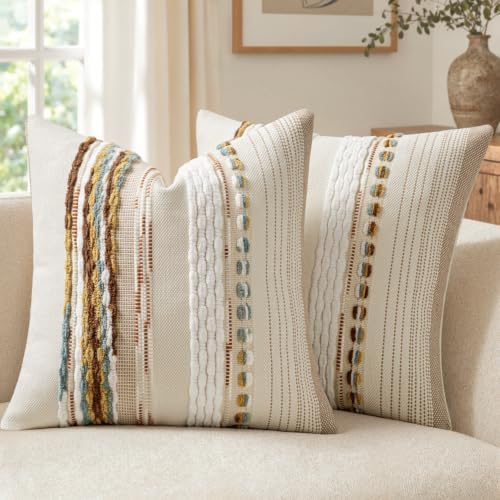 ANRODUO Decorative Boho Pillow Covers Orange White 20x20 Inch Pack of 2 by ANRODUO