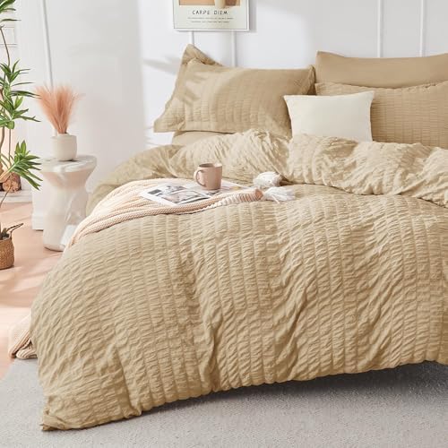 HYMOKEGE Khaki Full Size Comforter Sets Seersucker 7 Pieces, All Season Luxury - Image 2