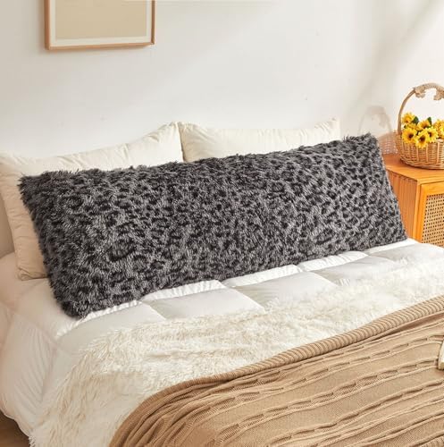 XeGe 20x54 Fluffy Leopard Print Body Pillow Cover, Cheetah Light Grey by XeGe