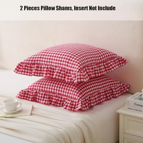 Silnuo Red/White Gingham Ruffle Throw Pillow Covers Set of 2 - Image 7
