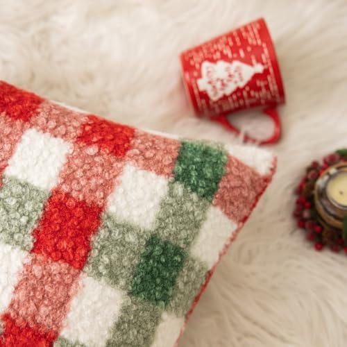 AQOTHES Red Green Plaid Christmas Throw Pillow Covers 20x20 Inch Set of 2 - Image 6
