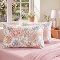 Bedorm Pink Floral Pillow Cases Set of 2 Cotton Pillow Cover King Size Flower by Bedorm