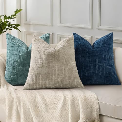 decorUhome Textured Chenille Throw Pillow Covers 16x16 Set of 2 Light Brown - Image 5