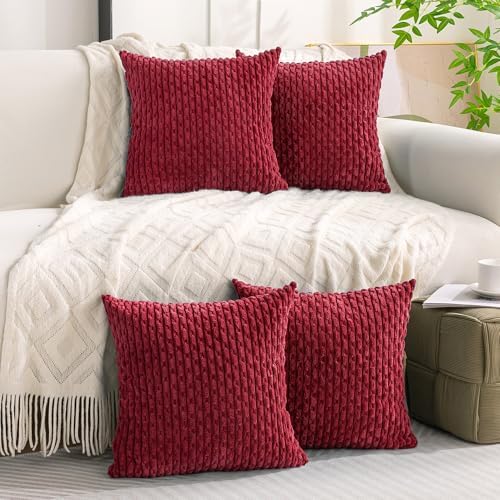 Set of 4 Burgundy Decorative Throw Pillow Covers 20x20 Inch Corduroy Pillow - Image 2