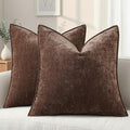 decorUhome Chenille Dark Brown Velvet Throw Pillow Covers 20x20 Set of 2 by decorUhome