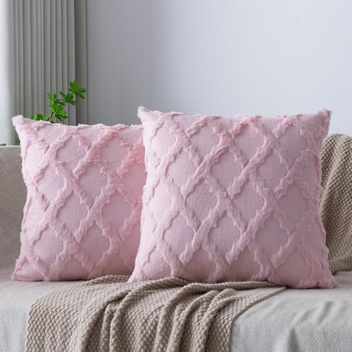 Set of 2 Soft Moroccan Throw Pillow Covers 22x22 Inch Plush Boho Decorative by Cozoomy