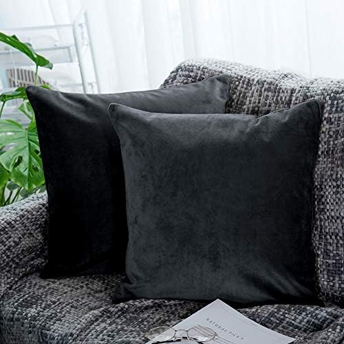 NTBAY Velvet Throw Pillow Covers, 18 x 18, Charcoal Grey - Image 3