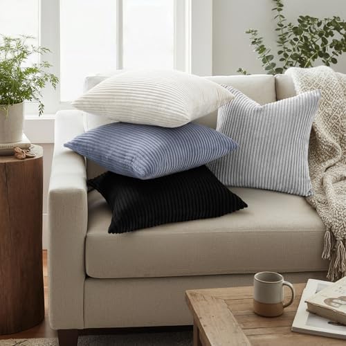 Mecatny Corduroy Decorative Throw Pillow Covers 26x26 Set of 2 Black - Image 2