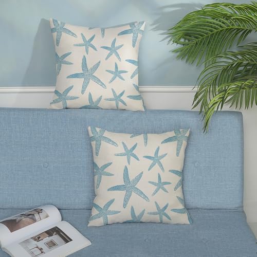 Blue Starfish Pillow Covers 18x18 Set of 2 Coastal Throw Pillows Spring Summer - Image 3