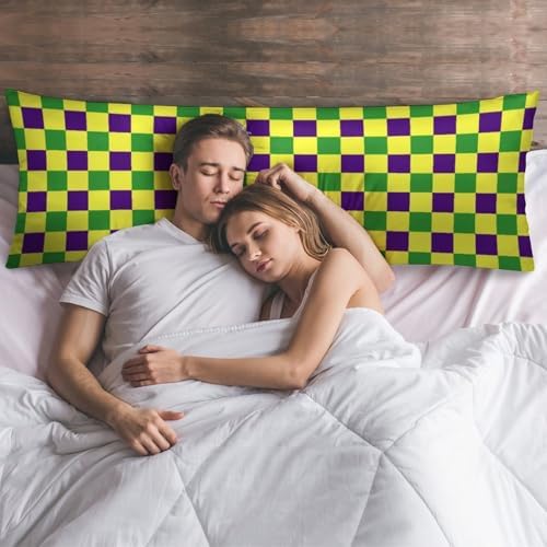 Mardi Gras Plaid Body Pillow Pillowcase Purple Yellow Green Checkered Long Body - Image 6