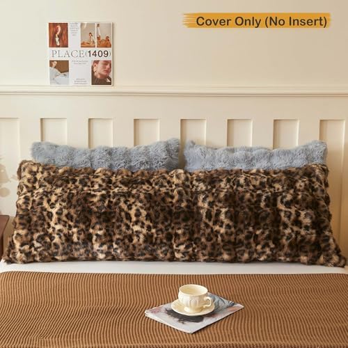 LIFEREVO Leopard Print Body Pillow Cover 20x54, Soft Fluffy Faux Rabbit Fur - Image 2