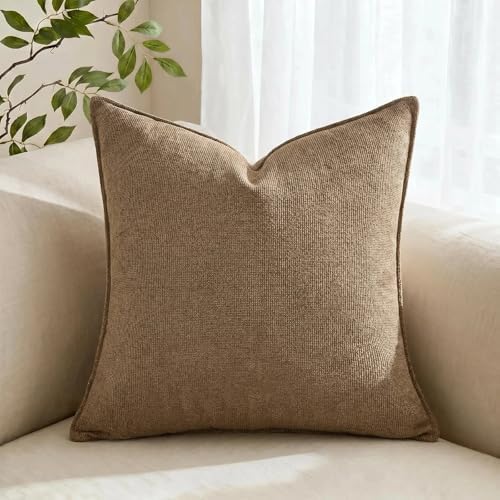 Fancy Homi Set of 2 Euro Sham Brown 26x26 Inch Soft Chenille Decorative Throw - Image 7