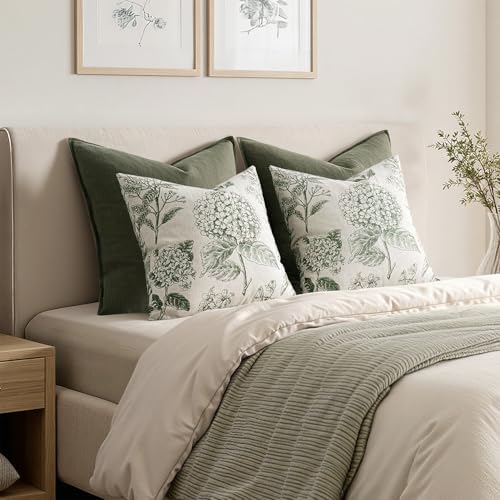 Set of 2 Decorative Floral Pillow Covers 18x18 Inch Dark Green - Image 6