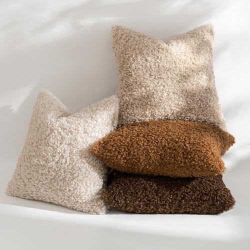 MIULEE Decorative Faux Fur Pillow Covers Sherpa 18x18 Light Camel - Image 5