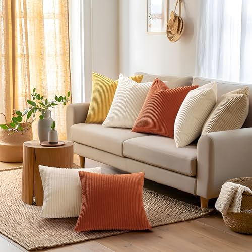 Mecatny Corduroy Fall Decorative Throw Pillow Covers 20x20 Set of 2 Rust - Image 6