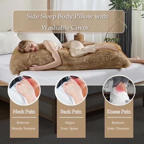 Shaggy Faux Fur Body Pillow Cover, Fluffy Fox Golden - Image 6