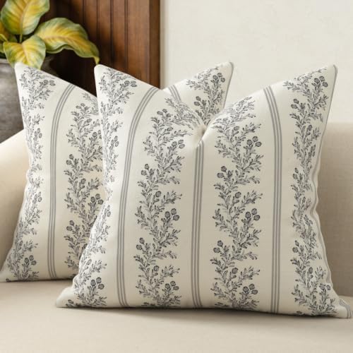 Vintage Throw Pillow Covers 22x22 Set of 2, Striped Floral Pillow Cover by DKwizme
