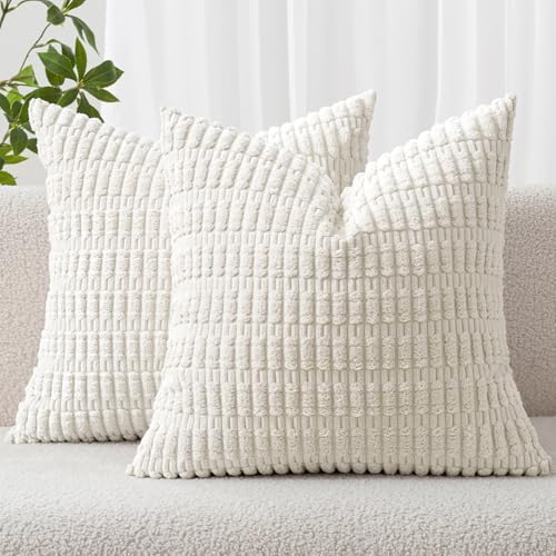 MIULEE Corduroy Decorative Throw Pillow Covers 16x16 Pure White Pack of 2 by MIULEE