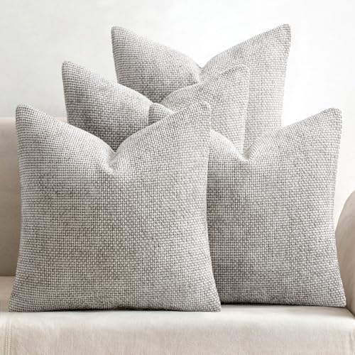MIULEE Soft Decorative Chenille Pillow Covers Light Gray 18x18 Pack of 4 by MIULEE