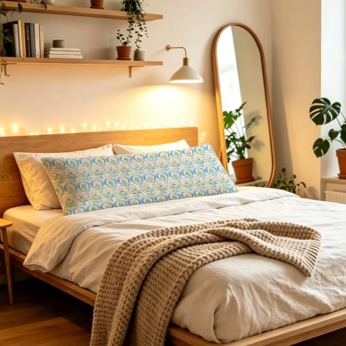 Grandmillennial Pink Blue Green Floral Body Pillow Cover 20x54 - Image 4