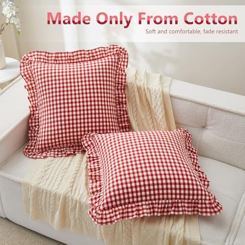 KKJIAF 2 Pcs Ruffle Gingham Pillow Covers 26" x 26" - Image 3