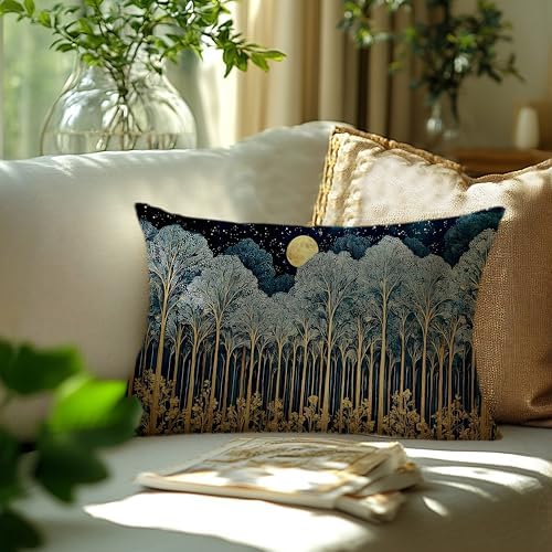 Rustic William Morris Inspired Forest Green Moon Decor Pillow Covers 12x20 - Image 3
