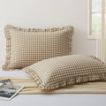 KKJIAF 2 Pcs Plaid Ruffle Pillow Case Queen Size, Taupe Plaid by KKJIAF