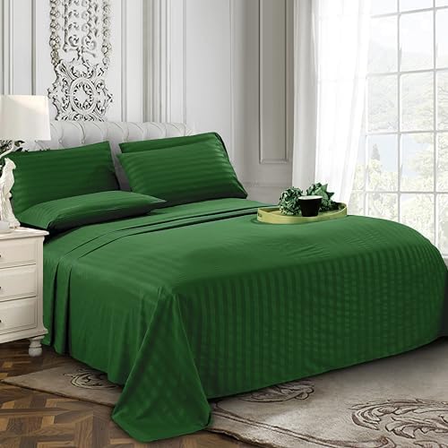 Elegant Comfort 4-Piece Damask Stripe Sheet Set, Twin XL, Hunter Green - Image 3
