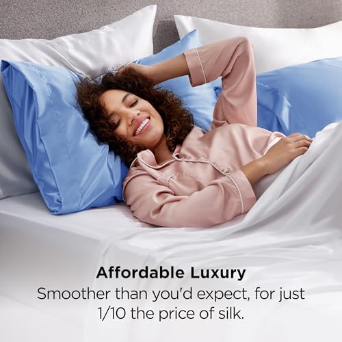Bedsure Satin Pillowcases Standard Set of 2, Silky Pillow Cases, Sky Blue - Image 4