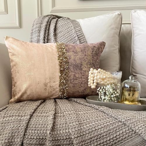 The HomeCentric Pack of 2 Decorative Oblong Pillow Cover Ivory & Gold, Sequins - Image 6