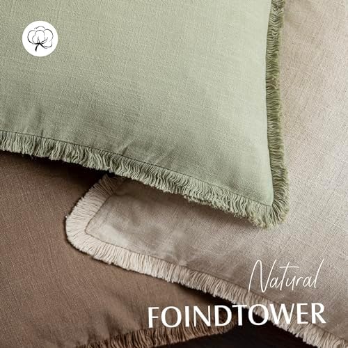 Foindtower Decorative Linen Fringe Throw Pillow Covers 22×22 Light Green - Image 4