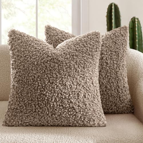 MIULEE Decorative Faux Fur Pillow Covers Euro Sherpa 22x22 Khaki by MIULEE