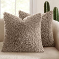 MIULEE Decorative Faux Fur Pillow Covers Euro Sherpa 22x22 Khaki by MIULEE