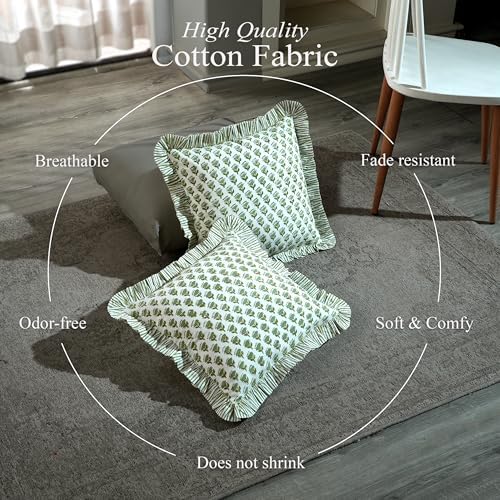 CPC Block Print Ruffle Throw Pillow Cover Emerald Green 16"x16" - Image 3