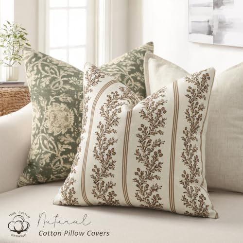 Vintage Throw Pillow Covers 22x22 Set of 2, Striped Floral Pillow Cover - Image 2