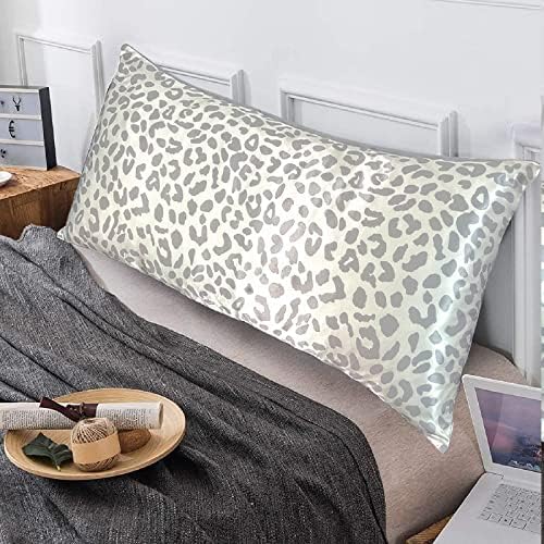 Grey Leopard Print Satin Body Pillow Cover, 20x54 Cheetah Pillow Case - Image 5