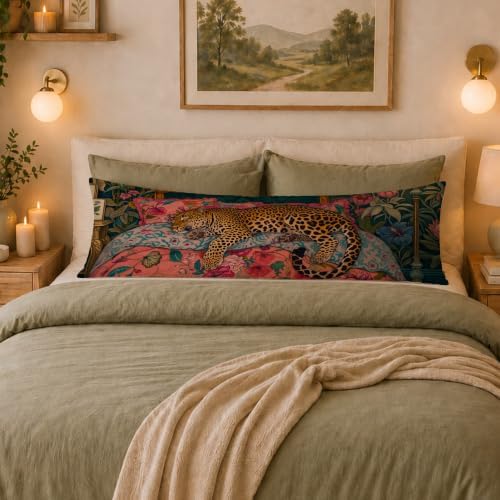 Maximalist Floral Leopard Body Pillow Cover 20x54 - Image 3