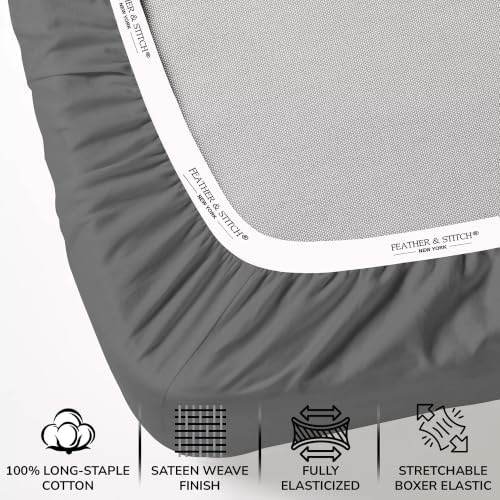 Feather & Stitch 100% Cotton Sateen 500 TC Cal King Size Bed Sheet Set - Image 3