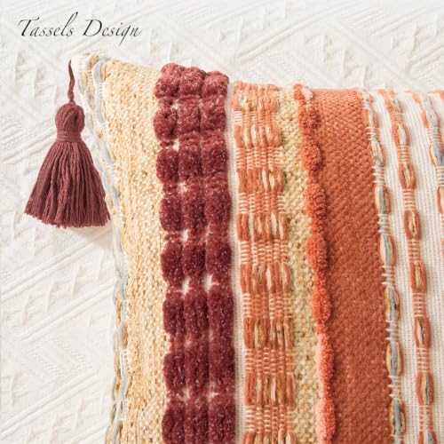 Kevin Textile Boho Tufted 12"x24" Lumbar Pillow Cover 1 Pack, Burnt Orange - Image 2