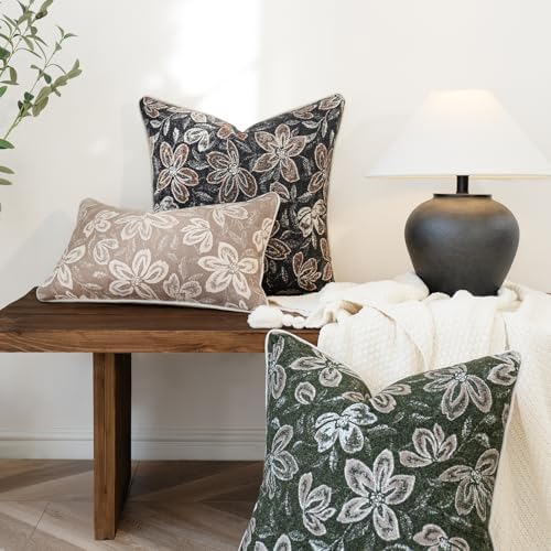 MATTINS Vintage Floral Patterned Throw Pillow Cover 22x22, Olive Green 1PC - Image 6