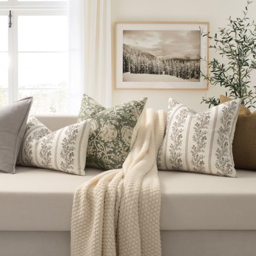 Vintage Throw Pillow Covers 16x16 Set of 2, Striped Floral Pillow Cover - Image 4
