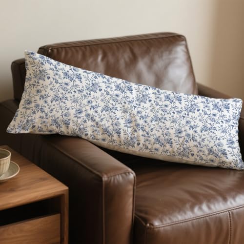 Vintage Chinoiserie Blue Floral 20x54 Body Pillow Cover, Grandmillennial Flower - Image 7