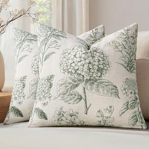 Set of 2 Decorative Floral Pillow Covers 18x18 Inch Dark Green by SWANCOCO